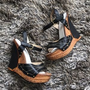 Black Strappy Wedges with Gold Stud Detail